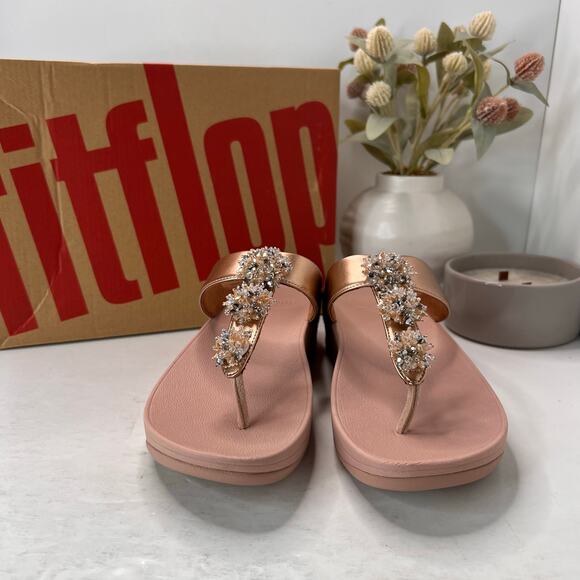 FitFlop Galaxy Crystal Embellished Toe-Thong Sandals Rose Gold Women 9/EU41 NWB - Picture 3 of 11